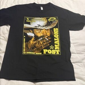 NWOT - Post Malone Concert - Black Graphic Tee with Yellow Cowboy Design - Large